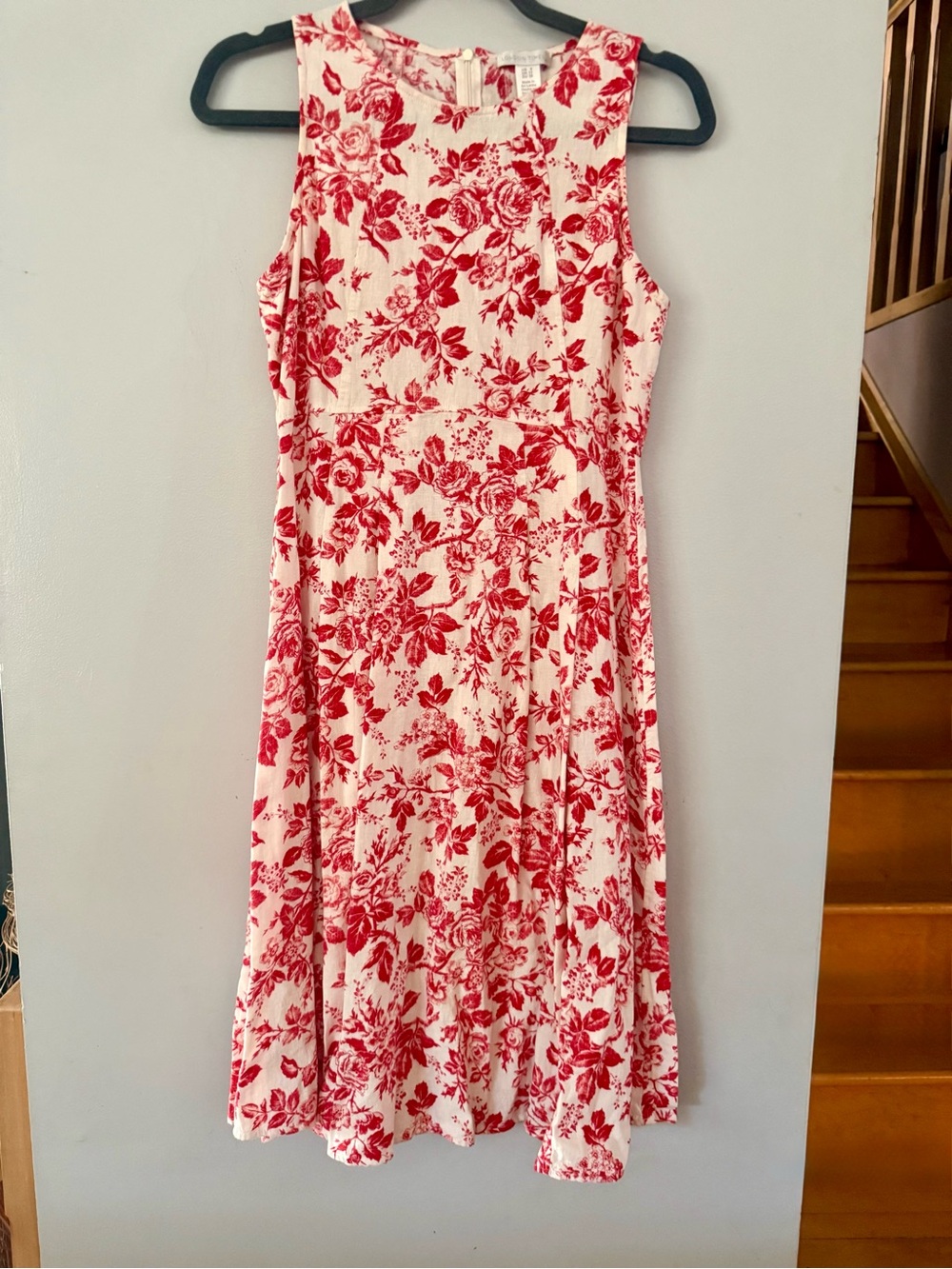 London Times Red & Cream Floral Toile Fit & Flare Midi Dress